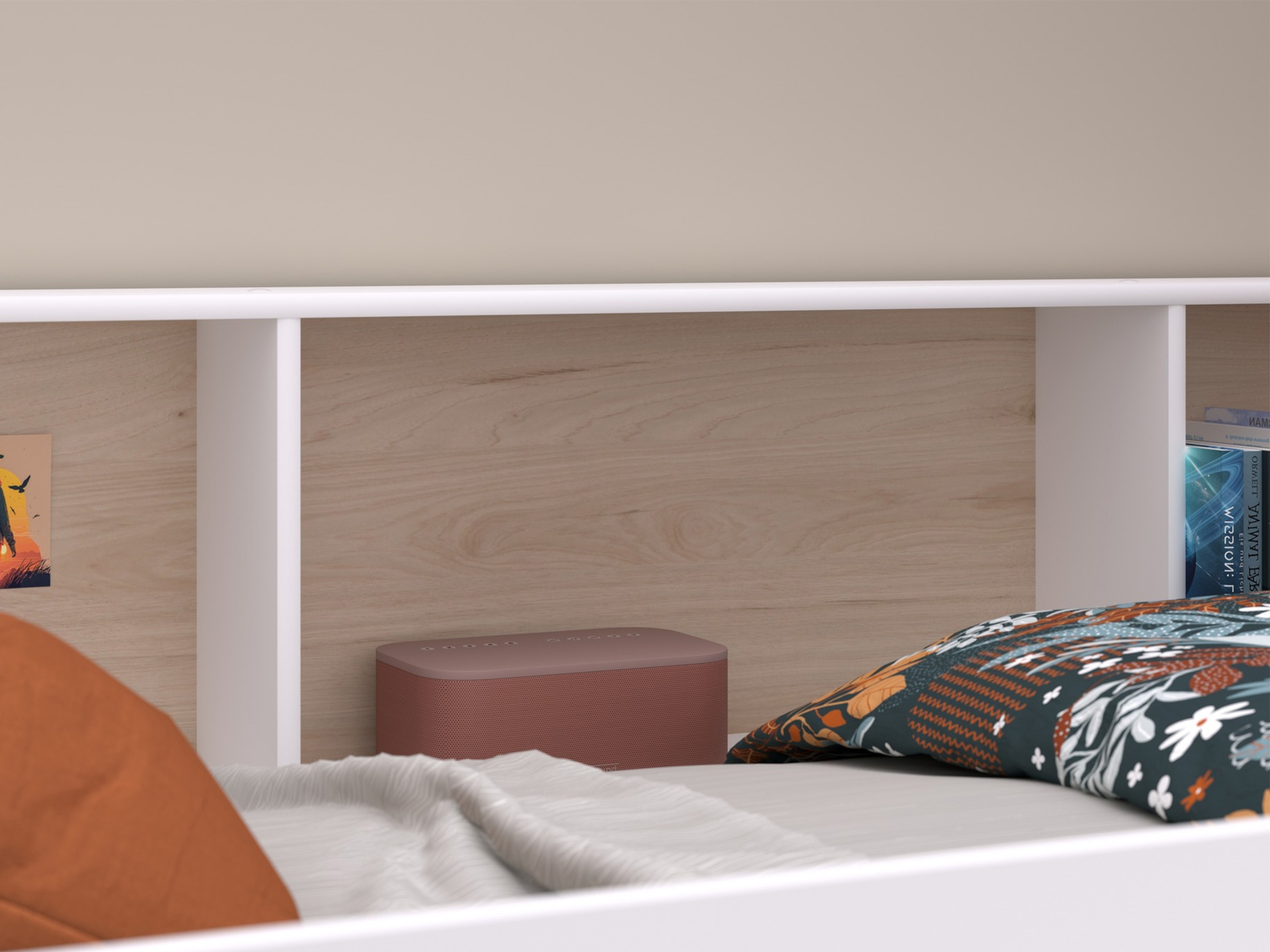Shelter Loftseng med Skrivebord og Skap 90x200 – Natur/Hvit