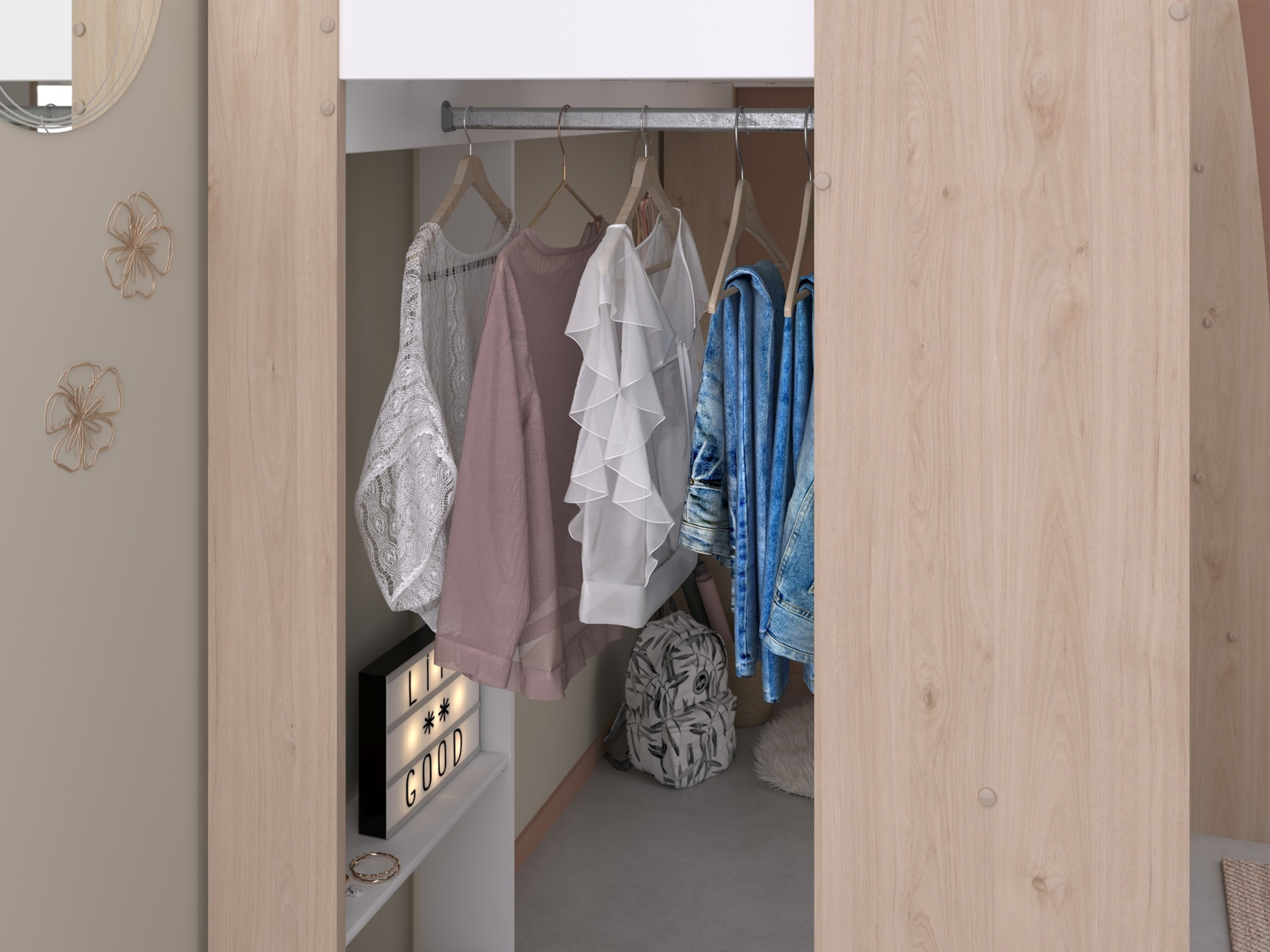 Shelter Loftseng med Skrivebord og Skap 90x200 – Natur/Hvit