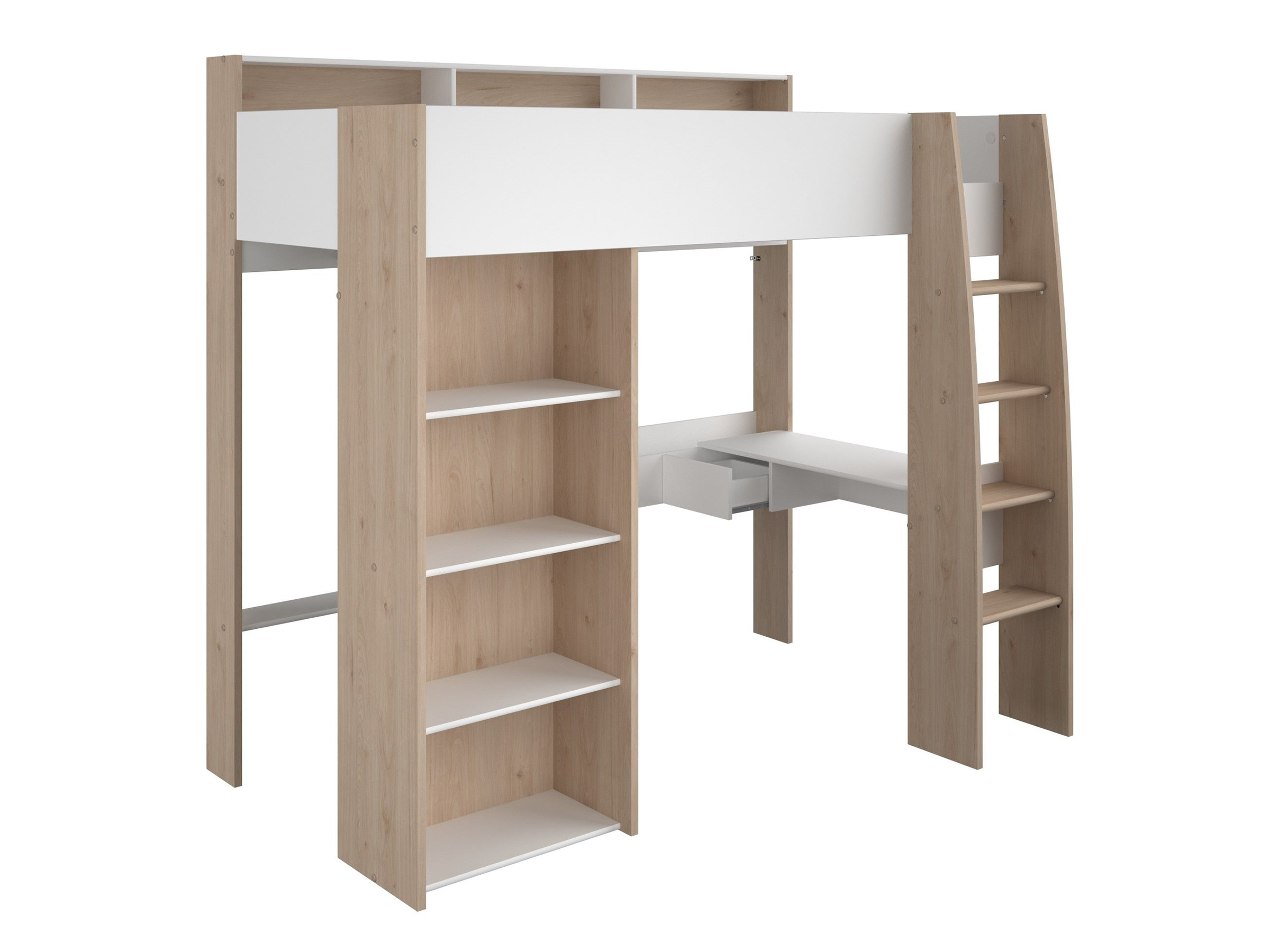 Shelter Loftseng med Skrivebord og Skap 90x200 – Natur/Hvit