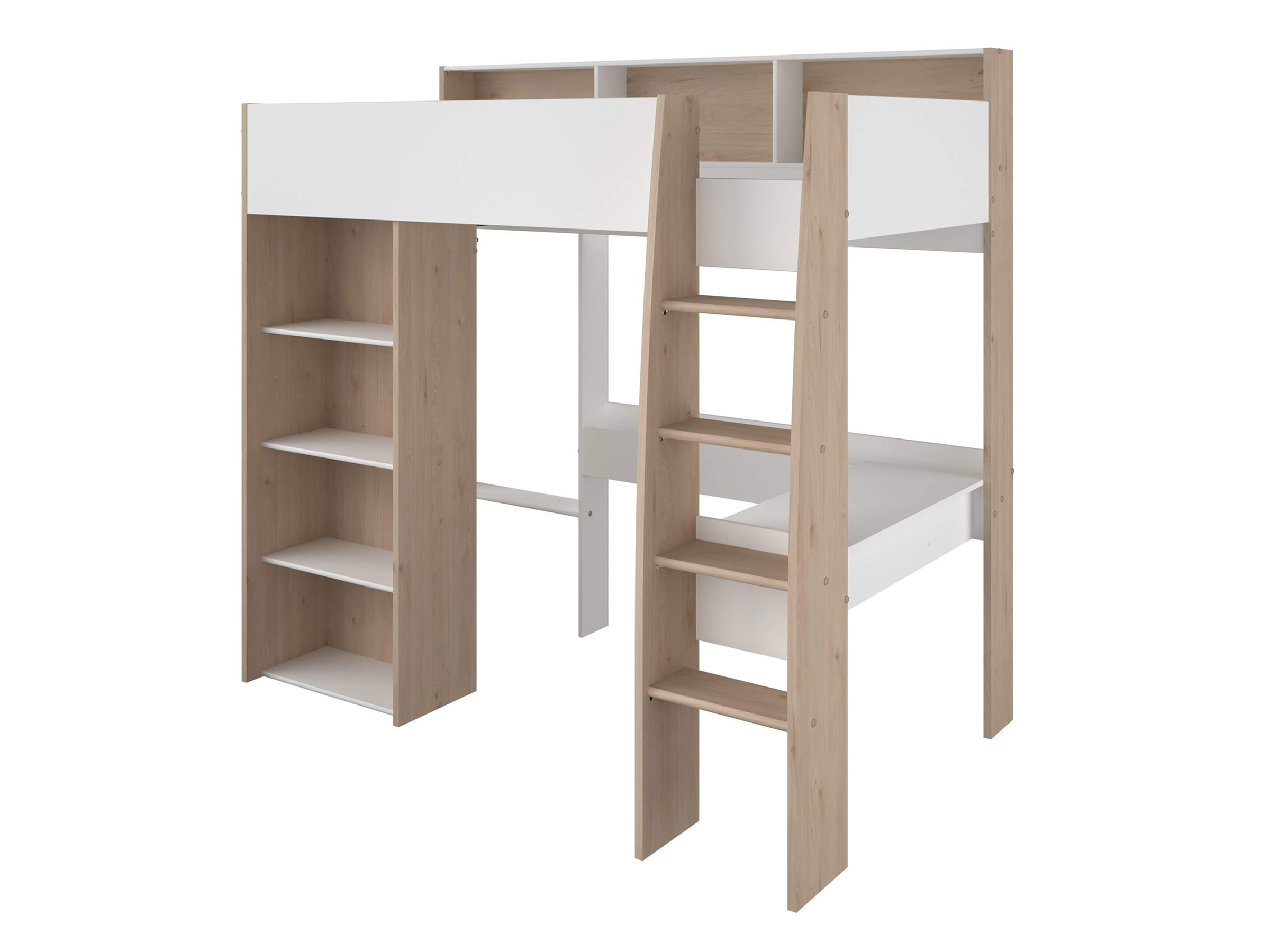 Shelter Loftseng med Skrivebord og Skap 90x200 – Natur/Hvit