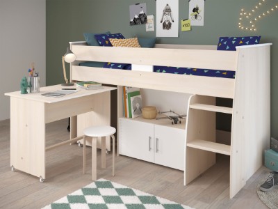 Charly Smartseng med Skrivebord 90x200 - Natur/Hvit