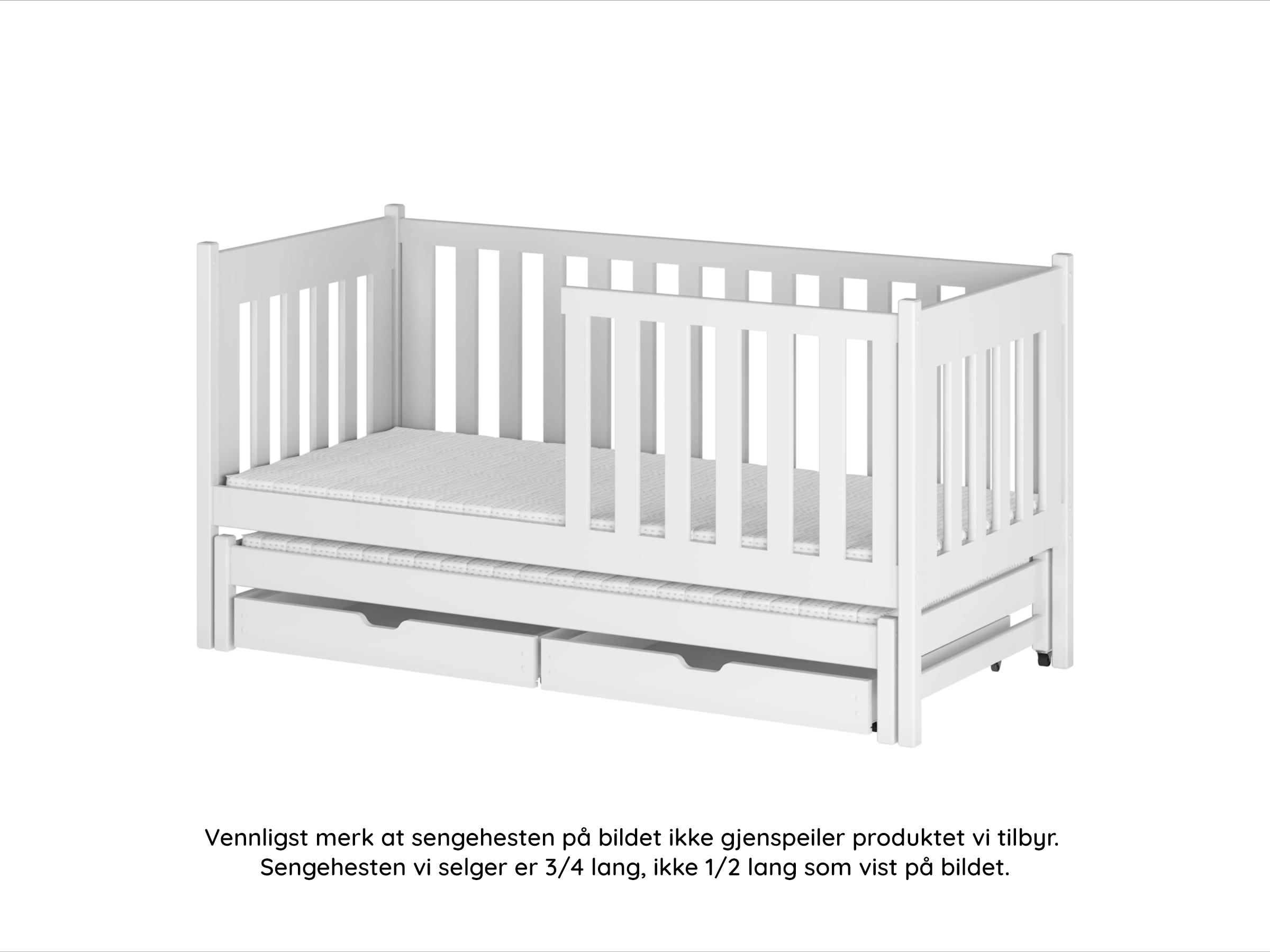 Kaja Barneseng med Uttrekkbar Gjesteseng og Skuffer 90x200 - Hvit