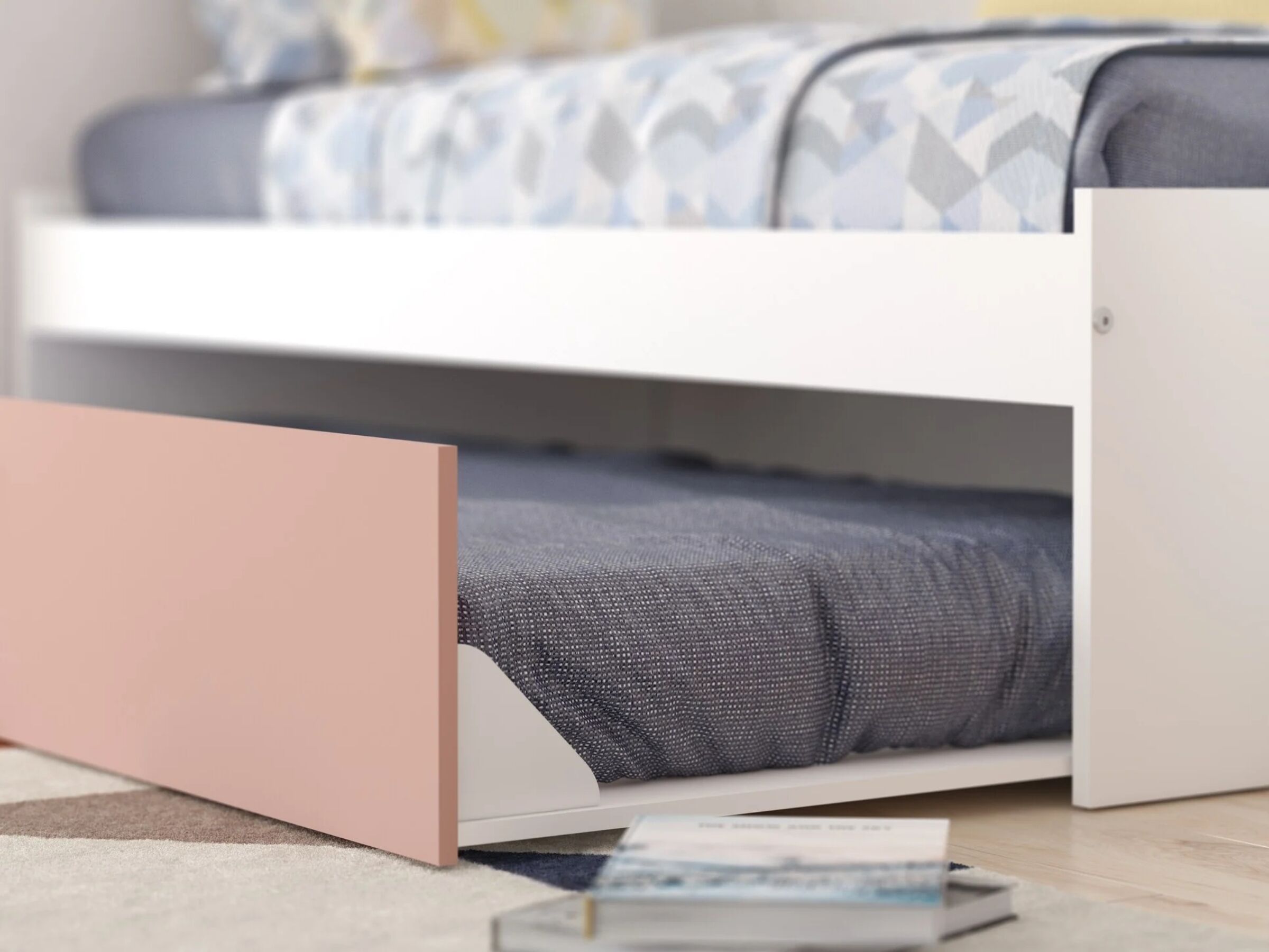 Artik Kompakt Seng med Garderobeskap og Gjesteseng 90x200 - Rosa/Hvit