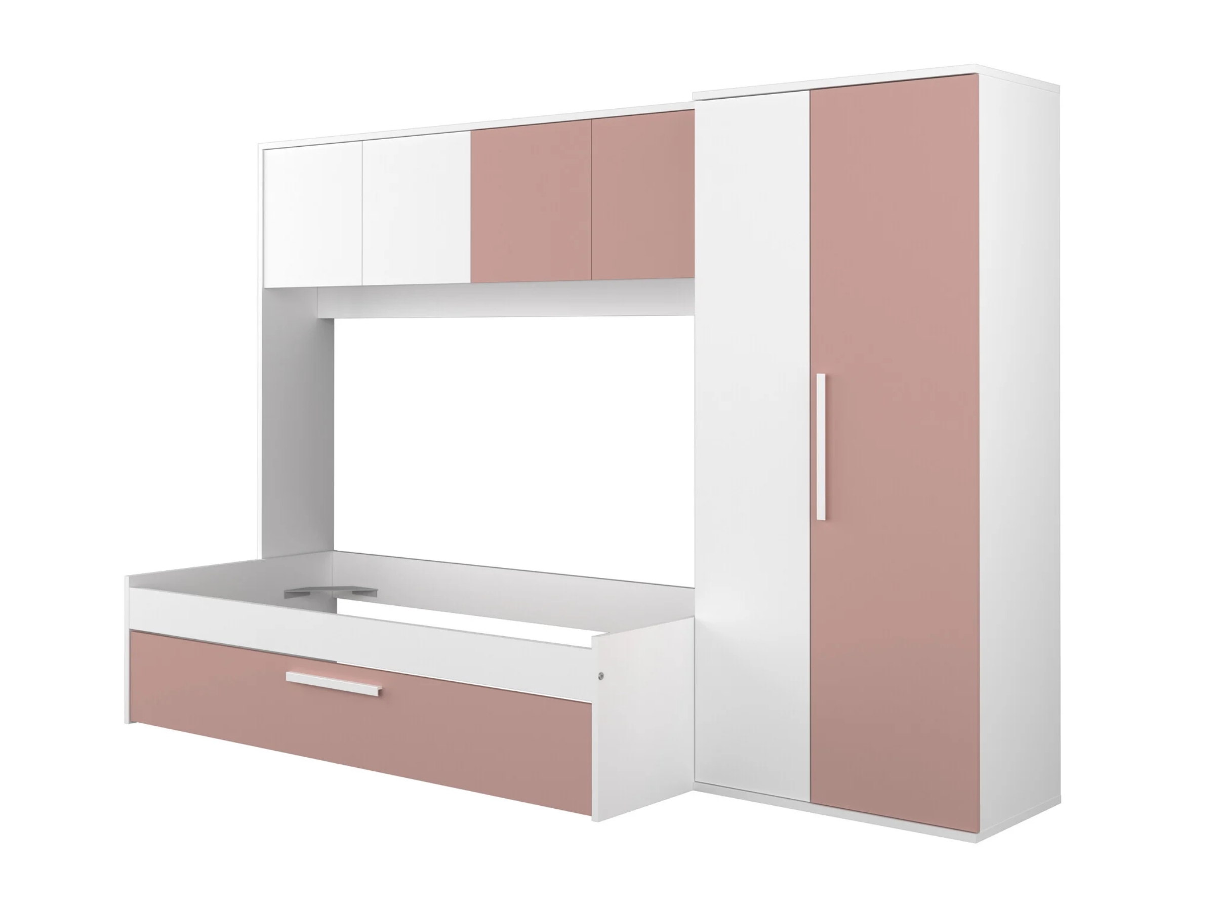 Artik Kompakt Seng med Garderobeskap og Gjesteseng 90x200 - Rosa/Hvit