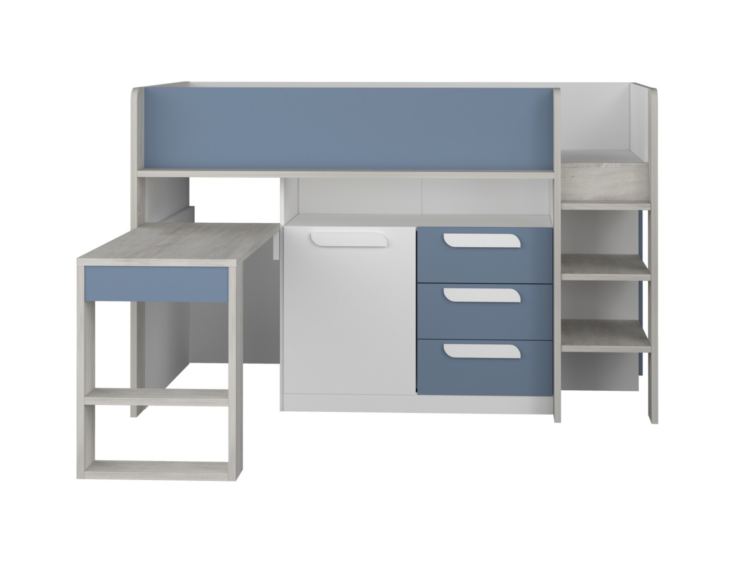 Exclusive Halvhøy Seng med Skrivebord 90x200 - Blå/Natur