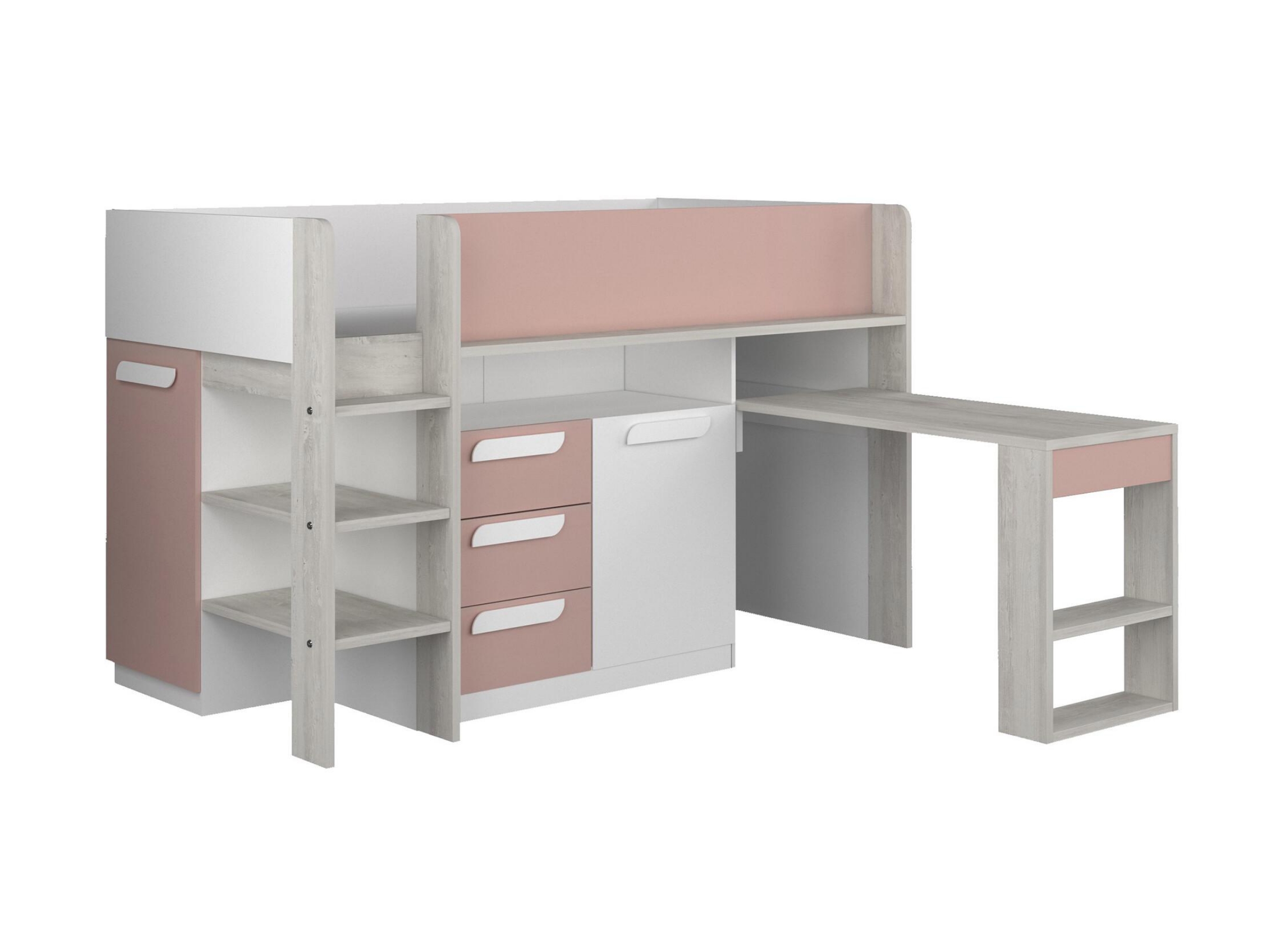 Exclusive Halvhøy Seng med Skrivebord 90x200 - Rosa/Natur