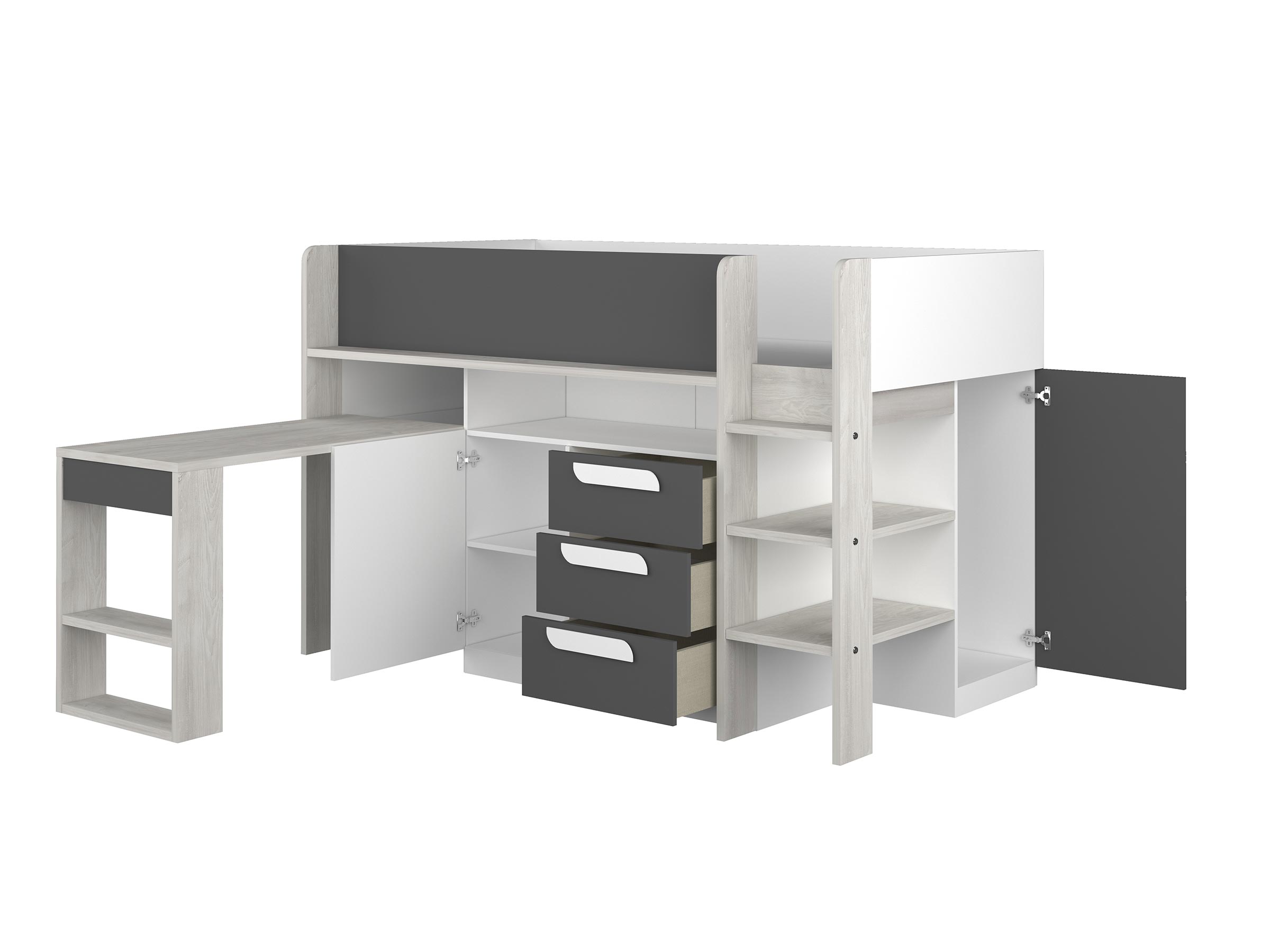 Exclusive Halvhøy Seng med Skrivebord 90x200 - Sort/Natur