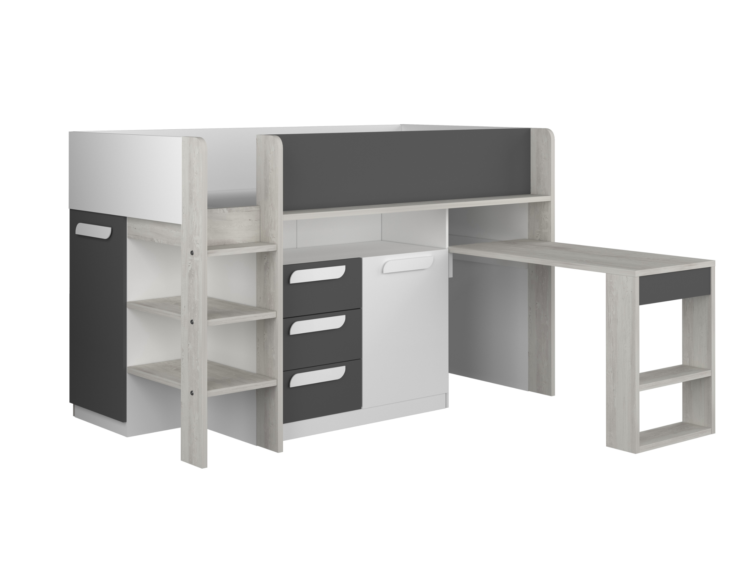 Exclusive Halvhøy Seng med Skrivebord 90x200 - Sort/Natur