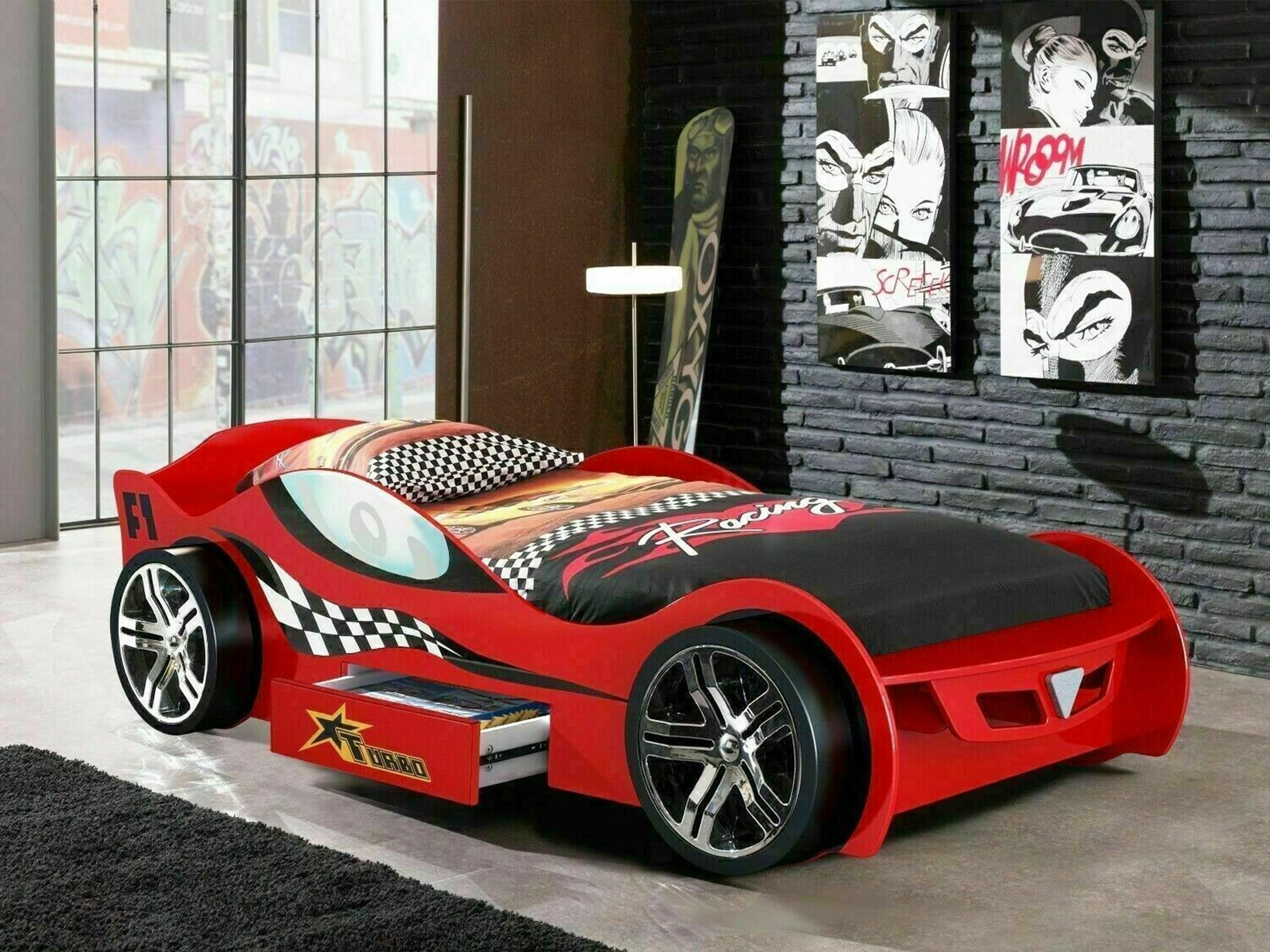 Racer Bilseng med Skuff 90x200 - Rød