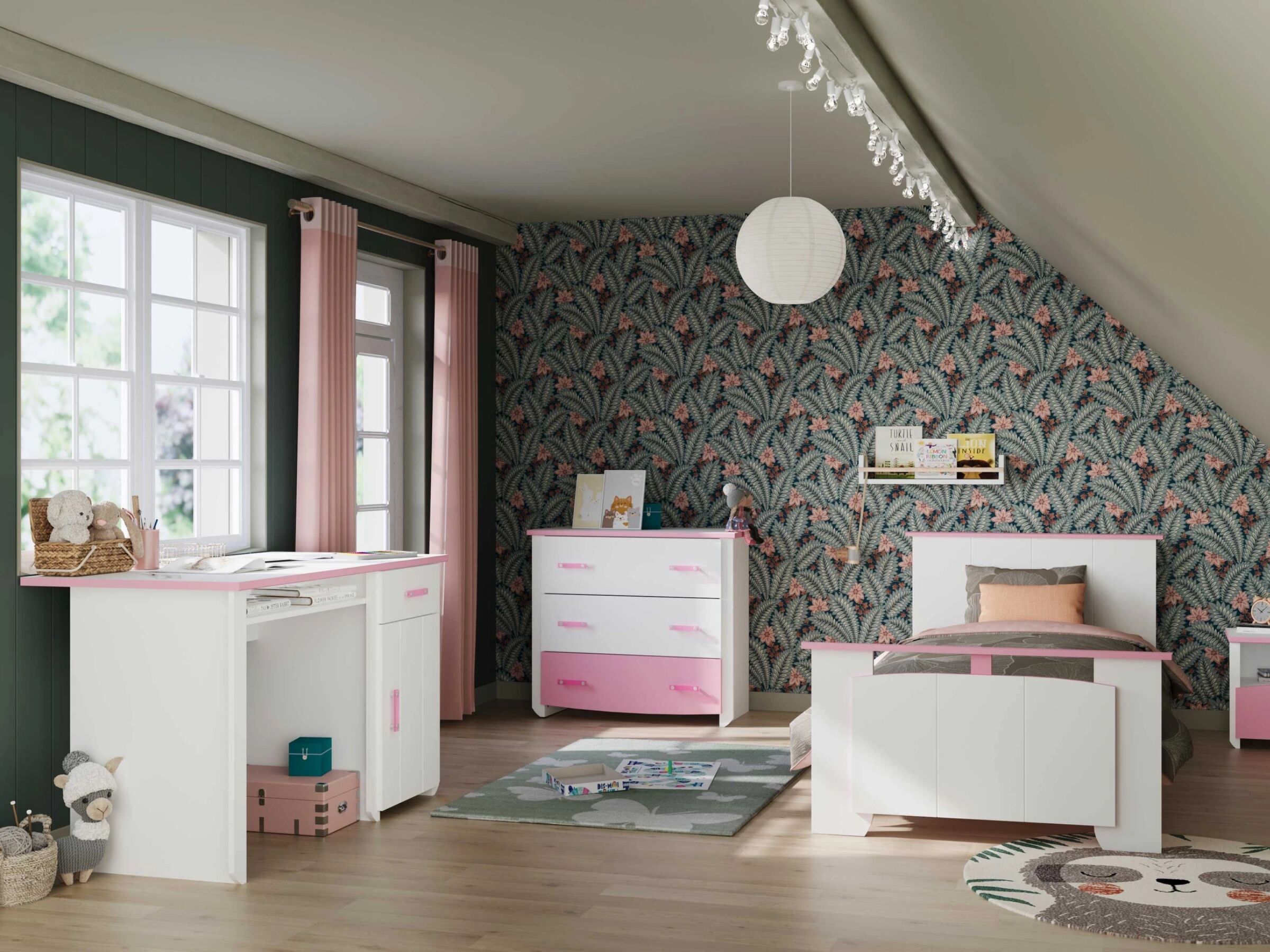 Biotiful Skrivebord med Skuff og Skap – Hvit/Rosa