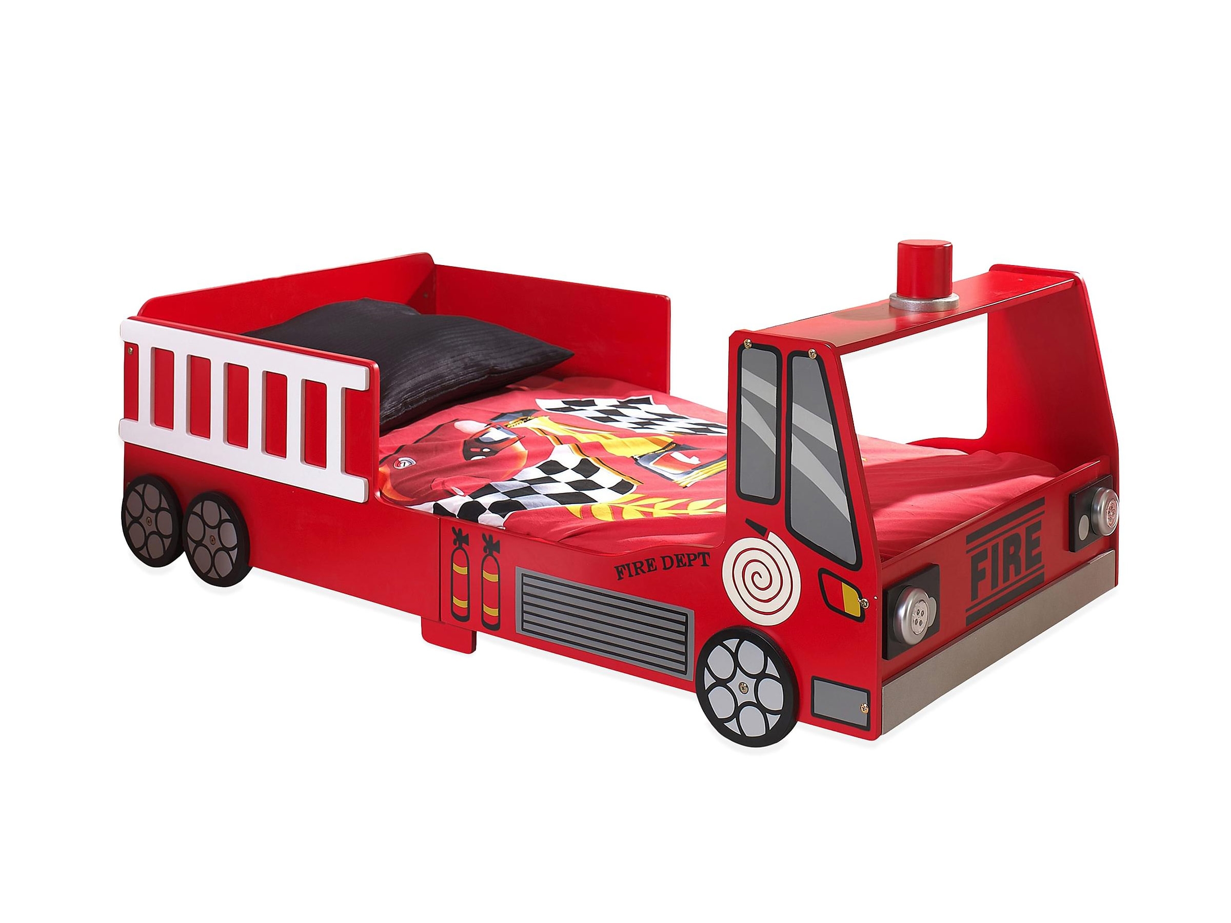 Liten Brannbilseng med LED Lys 70x140 - Rød