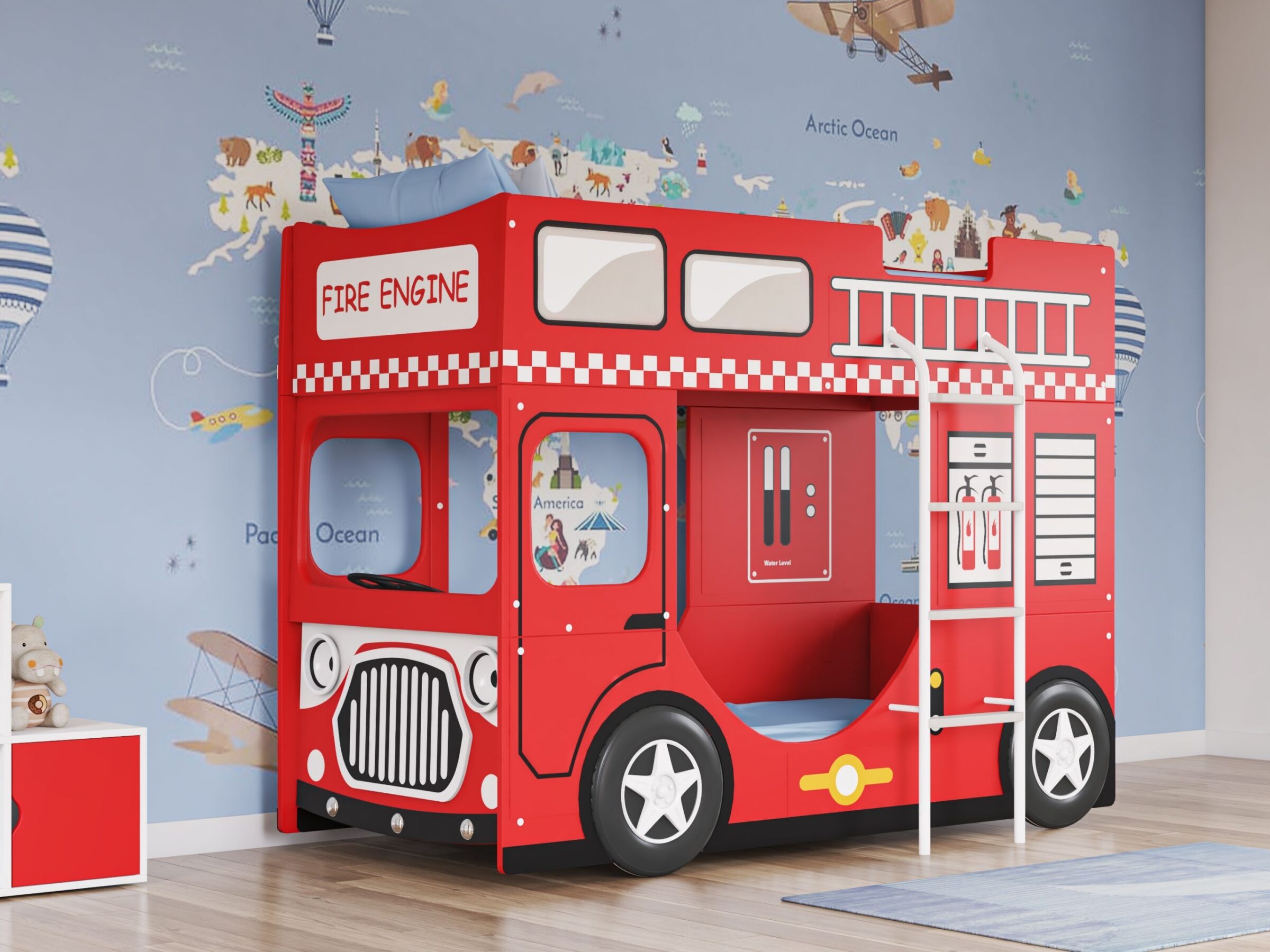 Brannbil køyeseng 70x160 - Rød