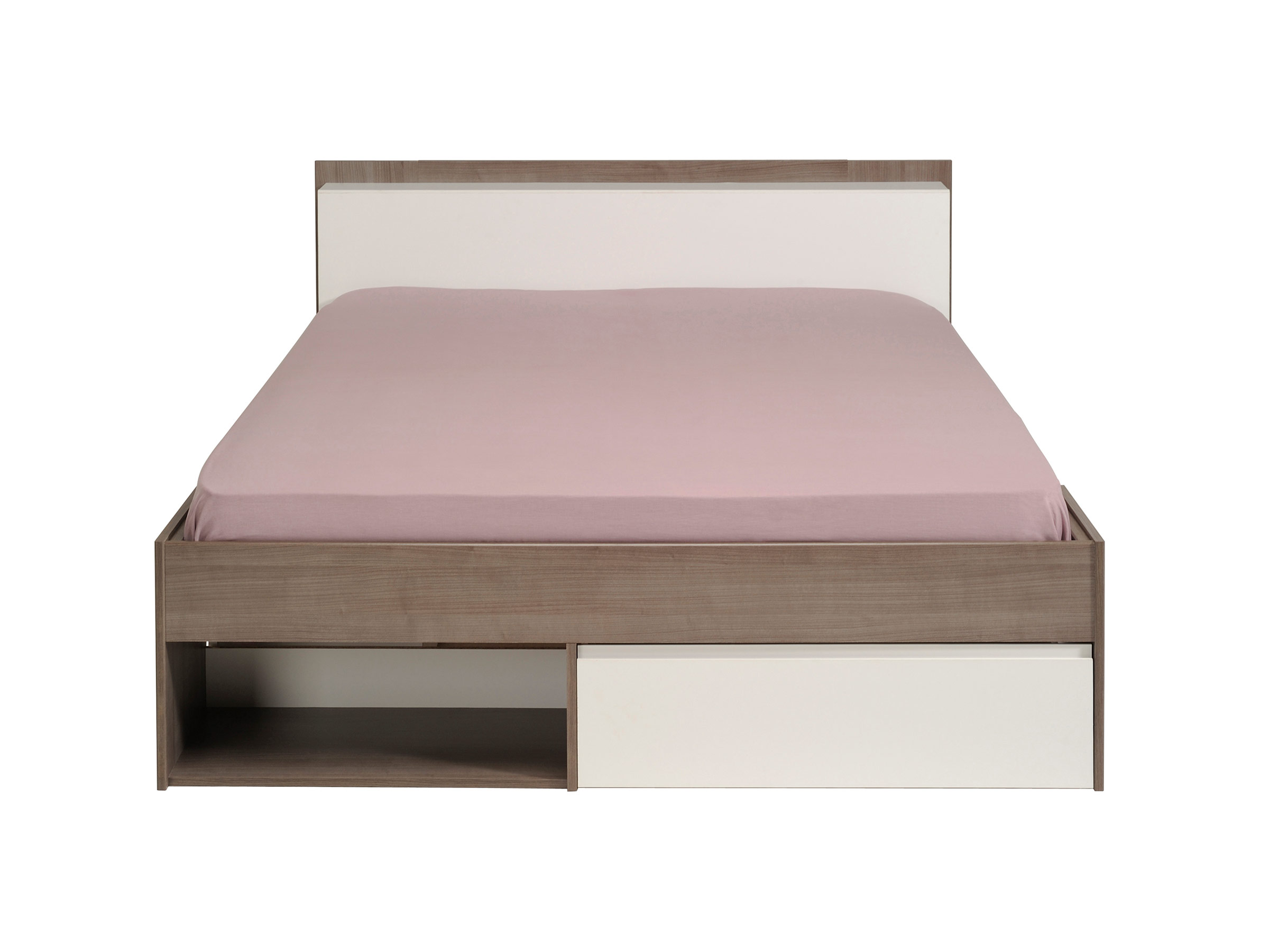 Most Dobbeltseng med Oppbevaring 160x200 - Walnut/Hvit