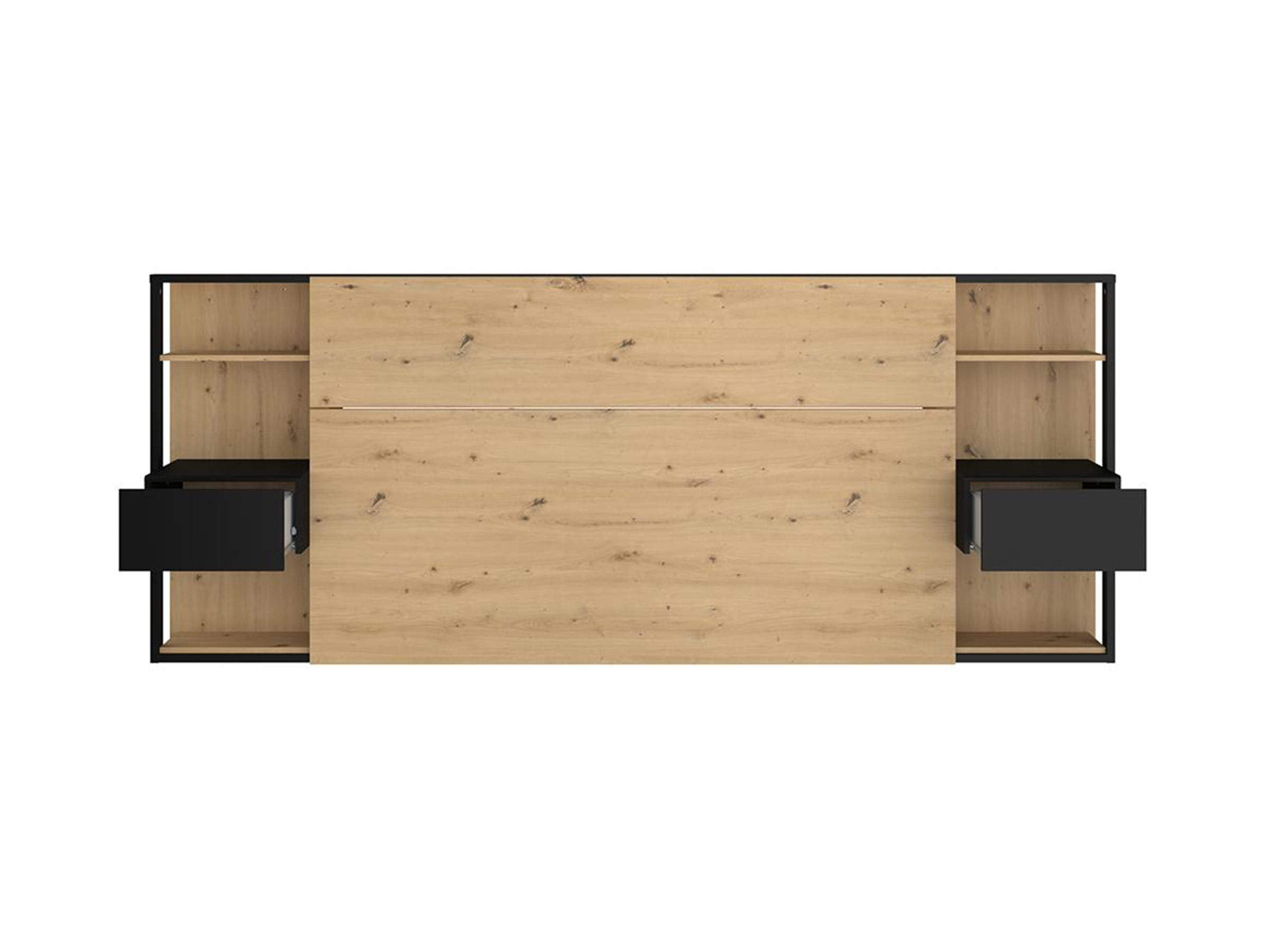 Stamp Sengegavl med Nattbord og Hyller 140/160 cm - Eik/Svart